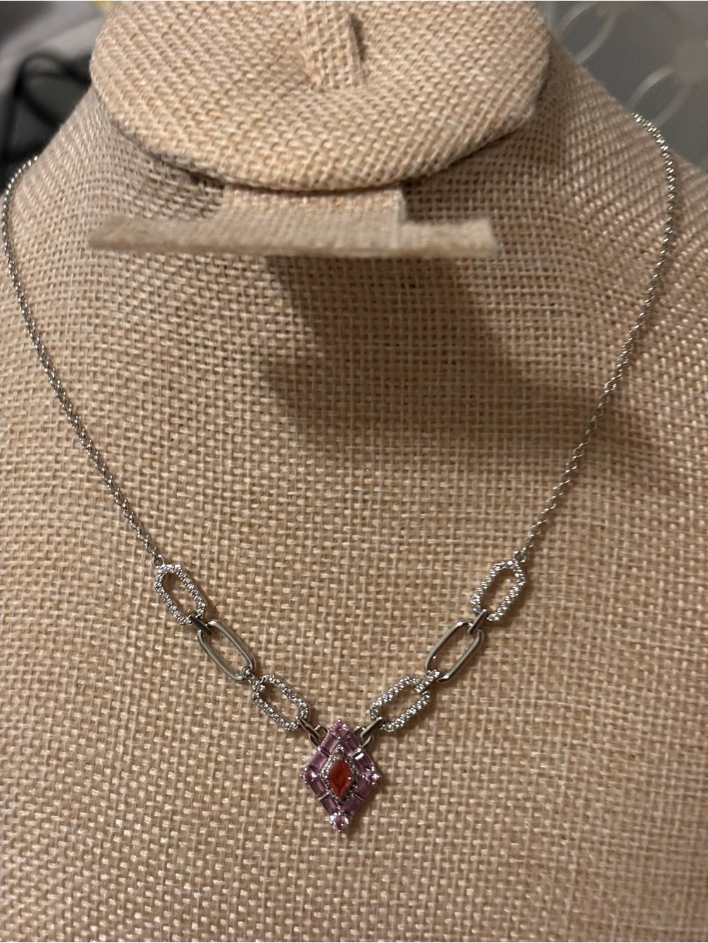 Silver Necklace with Pink & Light Purple Pendant